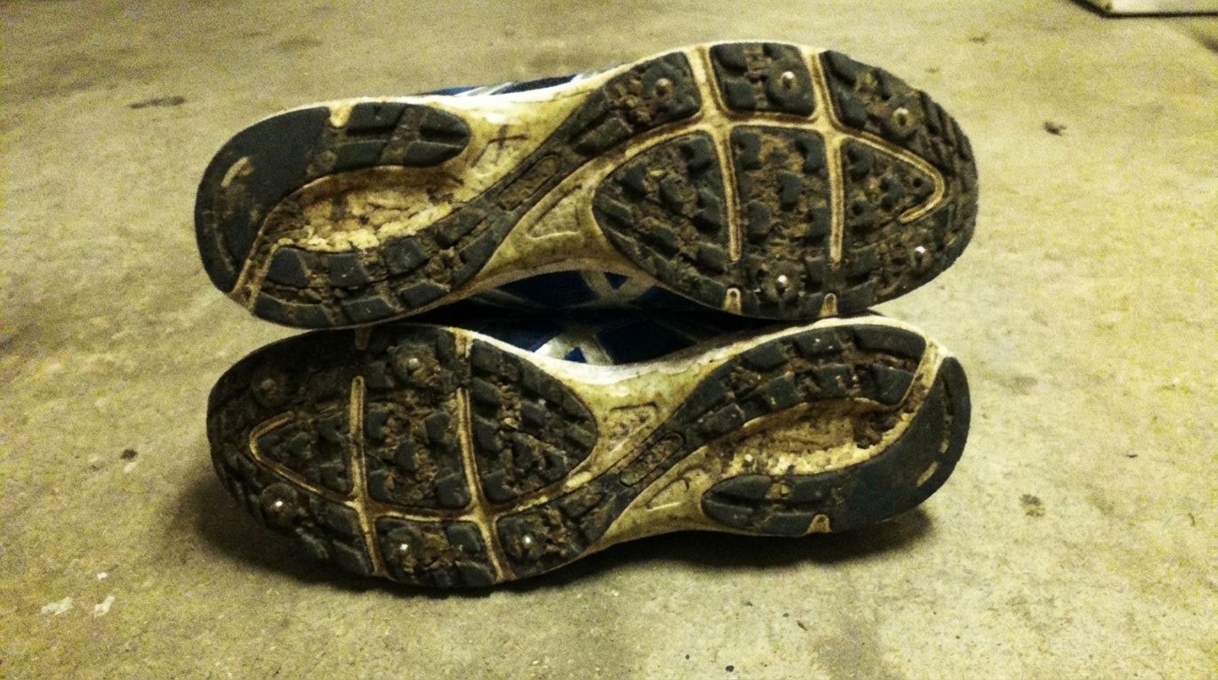 Nastakengät lumisella polulla talvijuoksulenkillä